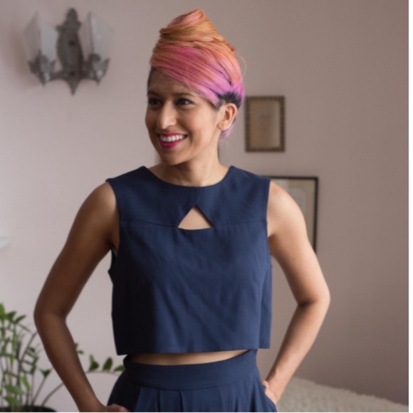 Birds Of North America Cropped Top Sleeveless Cut Out Blue Navy 6 - Picture 2 of 10